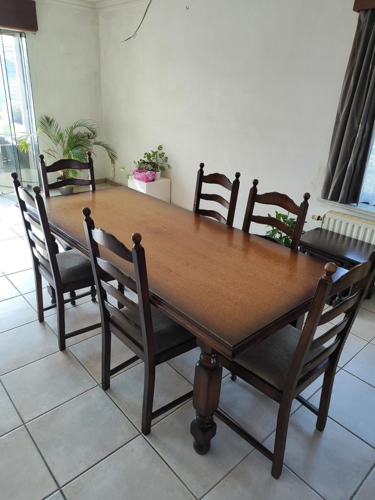Houten antieke tafel met 6 stoelen, Huis en Inrichting, Ophalen