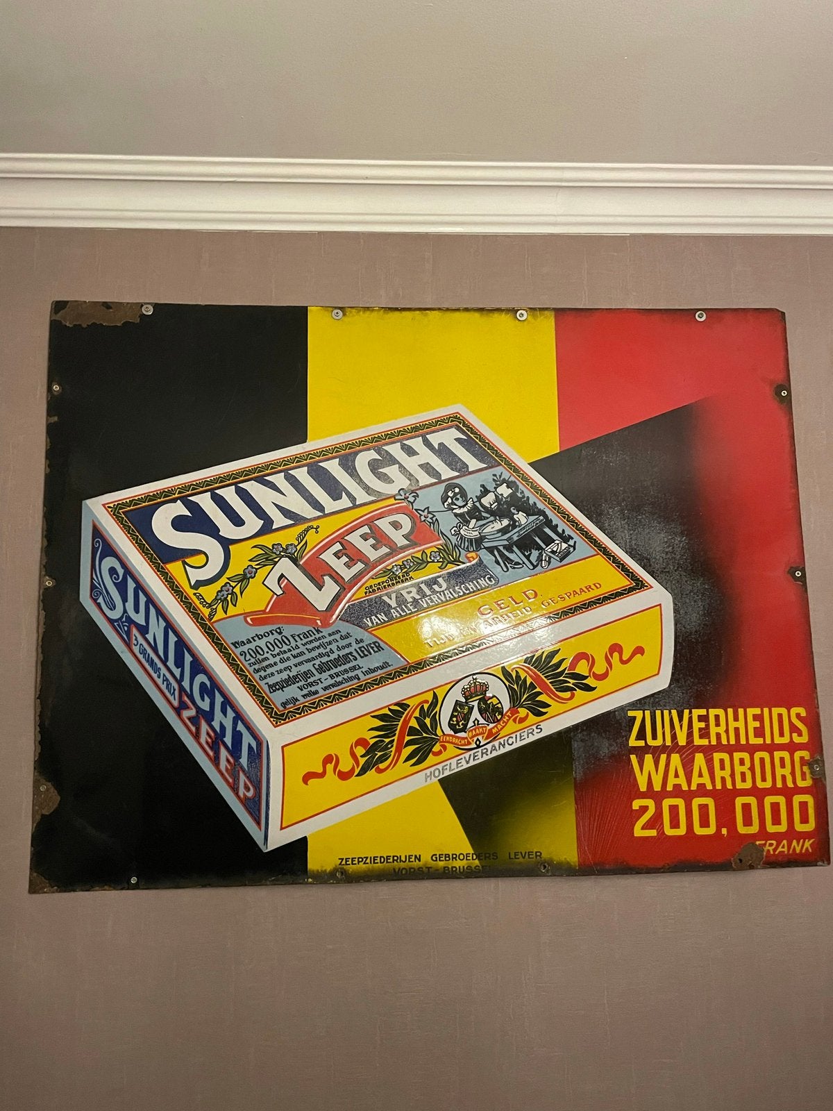 Sunlight zeep reclame emaille reclame plak, Ophalen