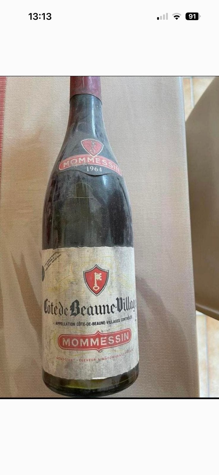Fles côte de Beaune -villages Mommessin 1964, Ophalen of Verzenden