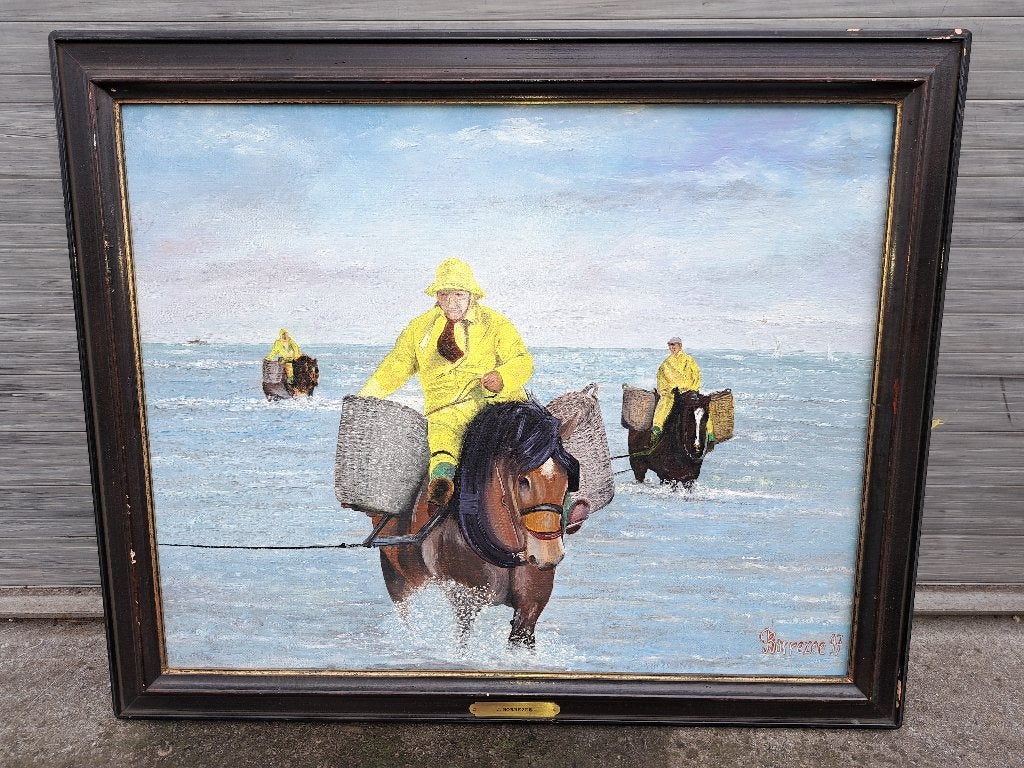 huile sur toile pecheur de crevettes signe joseph borrezee, Enlèvement ou Envoi