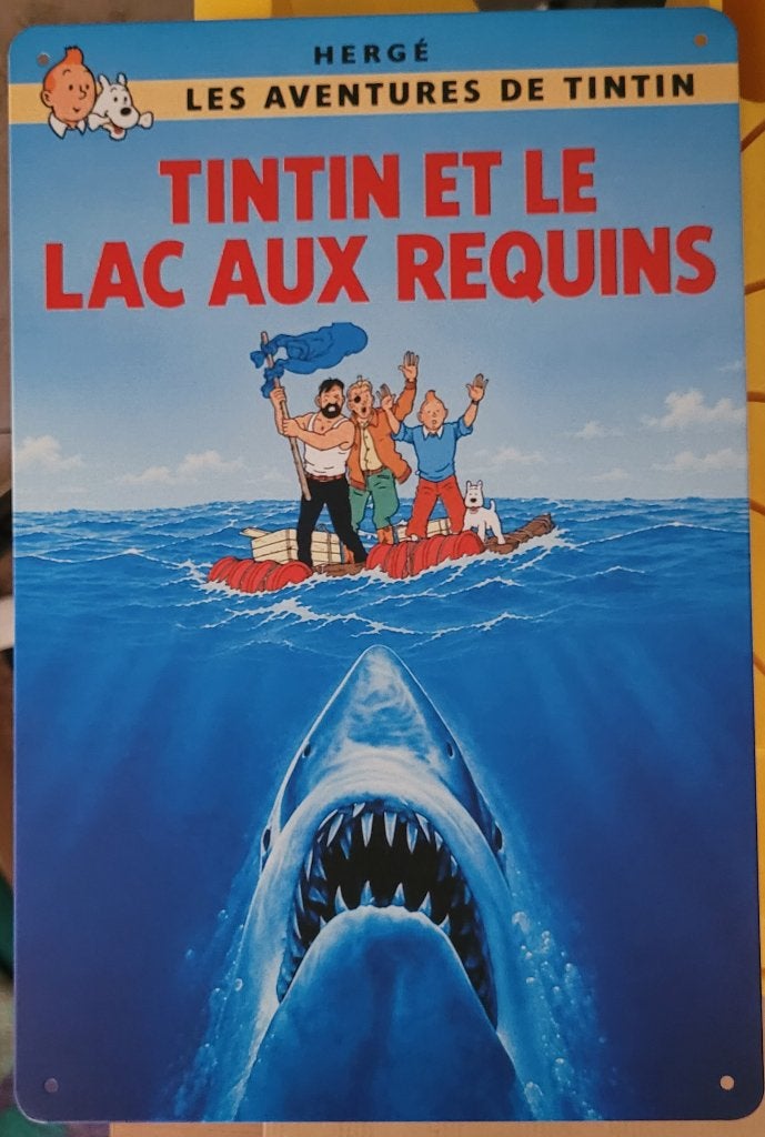 Plaque alu 30 cm x 20 cm  "Tintin et le lac aux requins", Envoi, Neuf
