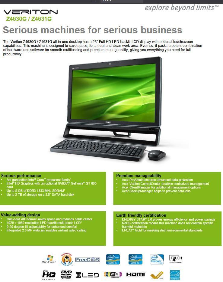 ACER VERITON Z4630G 3ALLin1+Office2021Pro+Windows10Pro, Computers en Software, Ophalen, Gebruikt, HDD, Met monitor