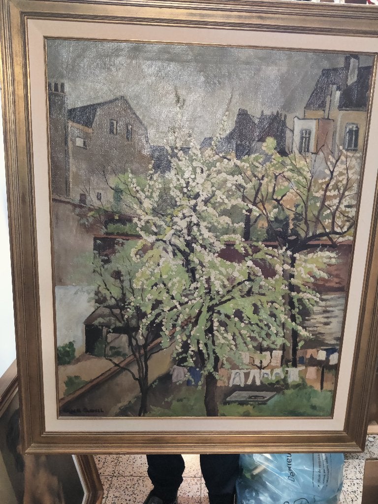 Groot schilderij olieverf op doek, Antiquités & Art, Paysage, Enlèvement, Signé, Peinture à l'huile
