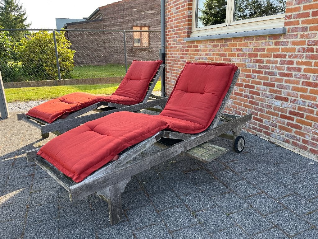 Chaise longue en teck avec oreiller, Jardin & Terrasse, Enlèvement, Utilisé, Bois de teck, Réglable