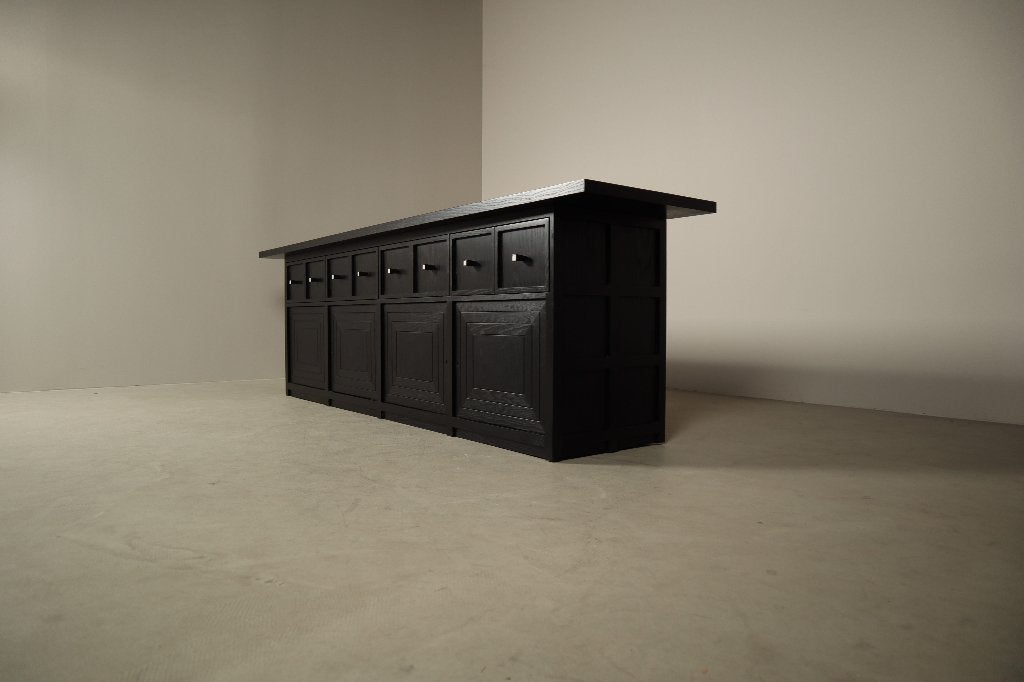 Monumental architectural sideboard in ebonized wood, Belgium, Antiek en Kunst, Ophalen