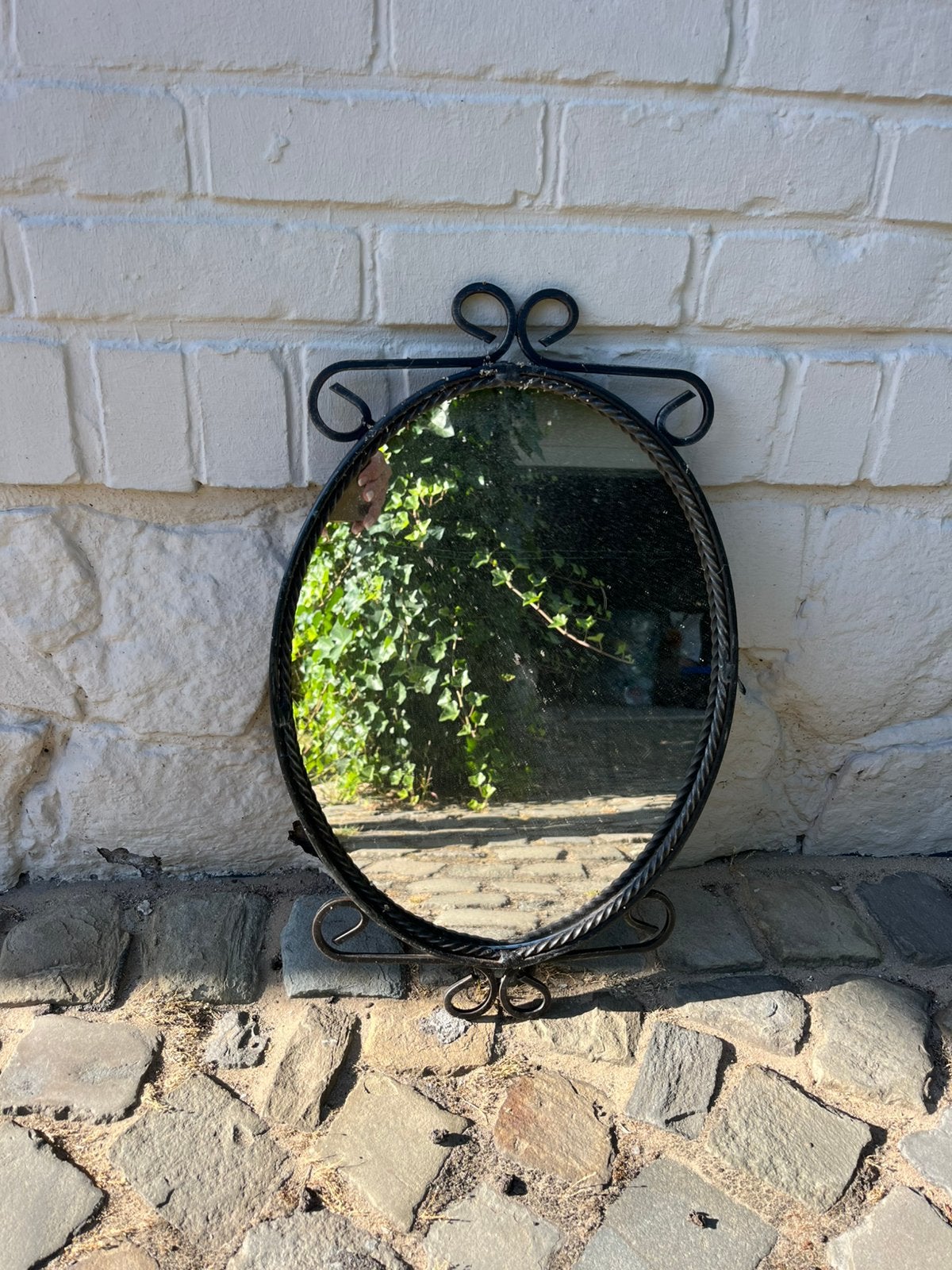 Vintage spiegeltje, Antiek en Kunst, Ophalen, Ovaal, Minder dan 50 cm, Minder dan 100 cm