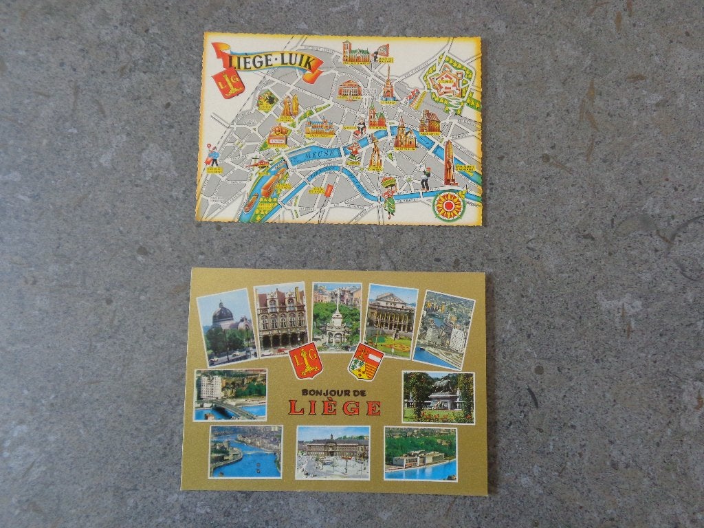 2 anciennes cartes postales couleur de Liège, Enlèvement, Liège