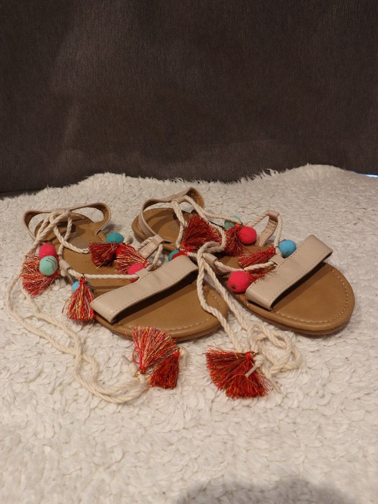 Sandales à lacets 2-Bizzy avec pompons, 2-Bizzy, Enlèvement ou Envoi, Beige, Comme neuf