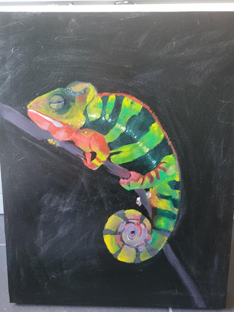 Schilderij 40cm x 50cm chameleon, Ophalen of Verzenden