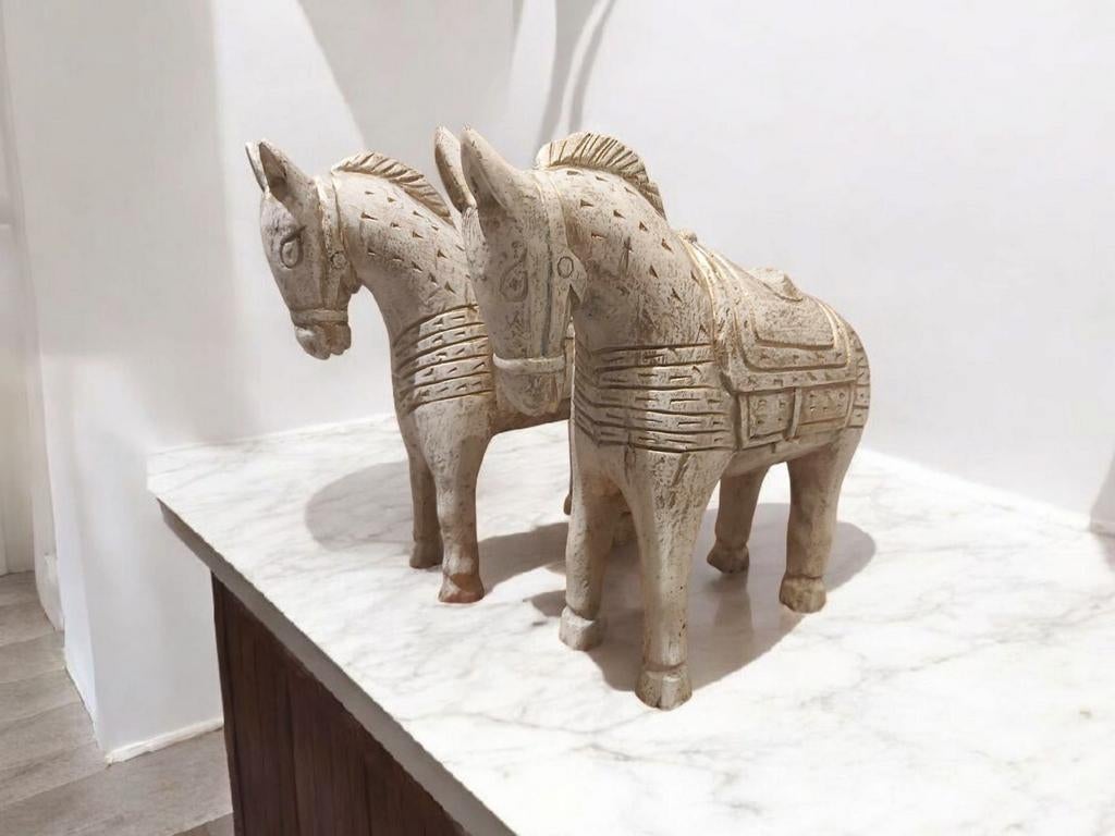 Twee schitterende houten paarden met een hoogte van 28 cm. P, Antiek en Kunst, Ophalen of Verzenden