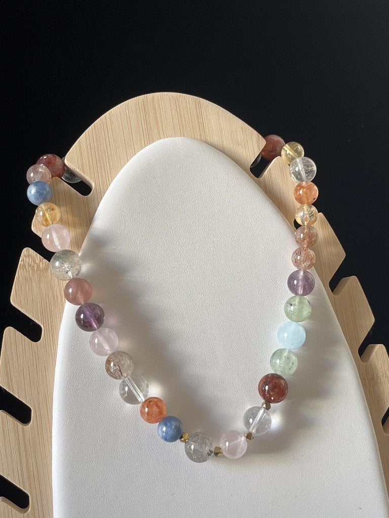 Rainbow Multi-Gemstone Ketting met Handige Magneetsluiting, Handtassen en Accessoires, Kettingen, Zo goed als nieuw, Ophalen of Verzenden