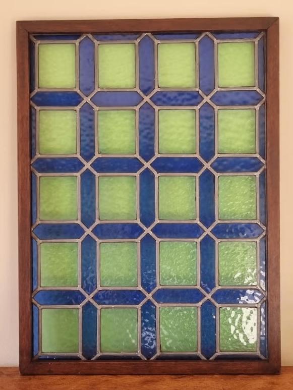 Oud Loodglas Blauw en Groen (57cm x 42,5cm), Antiek en Kunst, Antiek | Glaswerk en Kristal, Ophalen