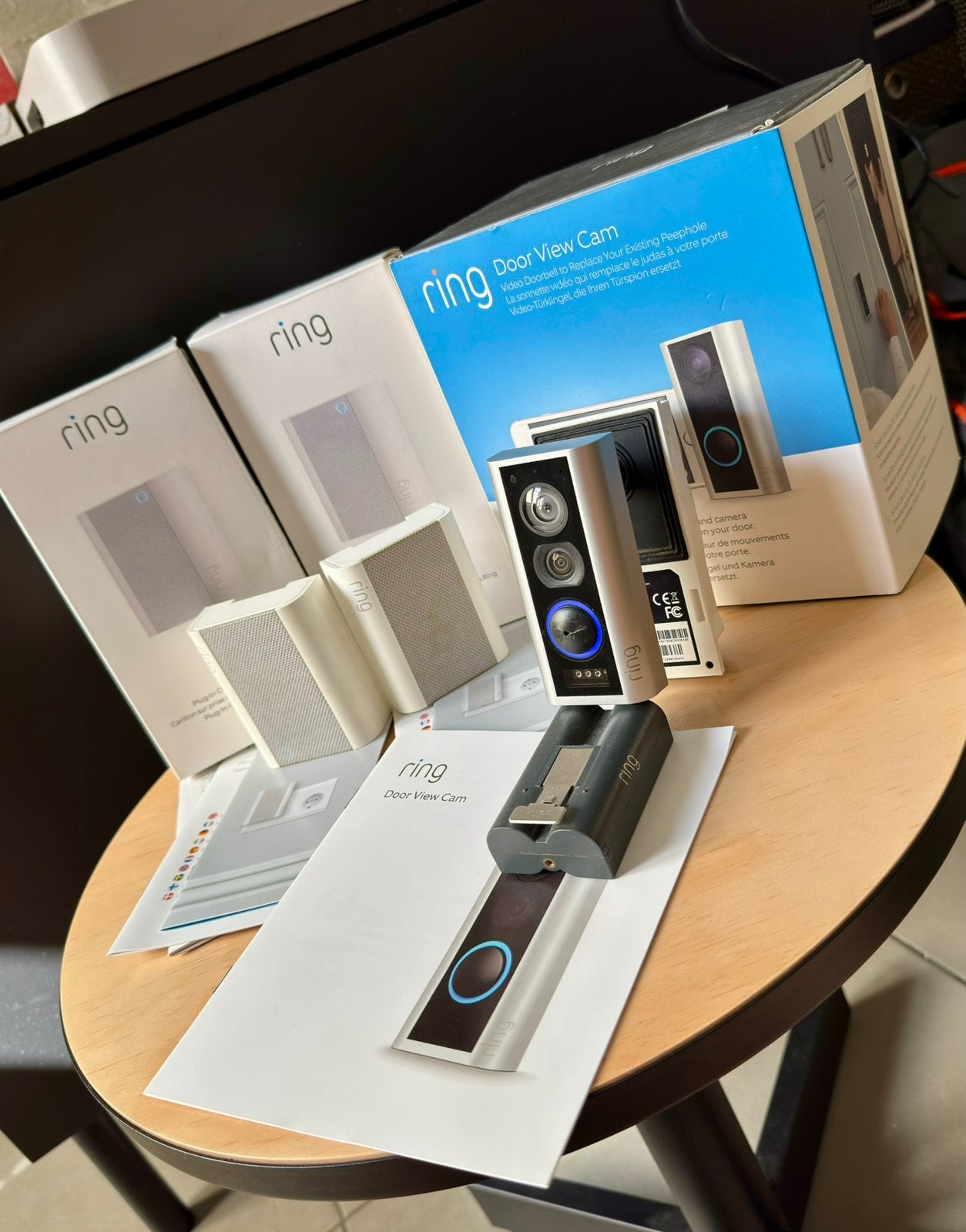 Ring Door View Cam + 2 Ring Chimes + 2 Batterijen, Ophalen of Verzenden, Compatibel met smartphone, Gebruikt, Draadloos