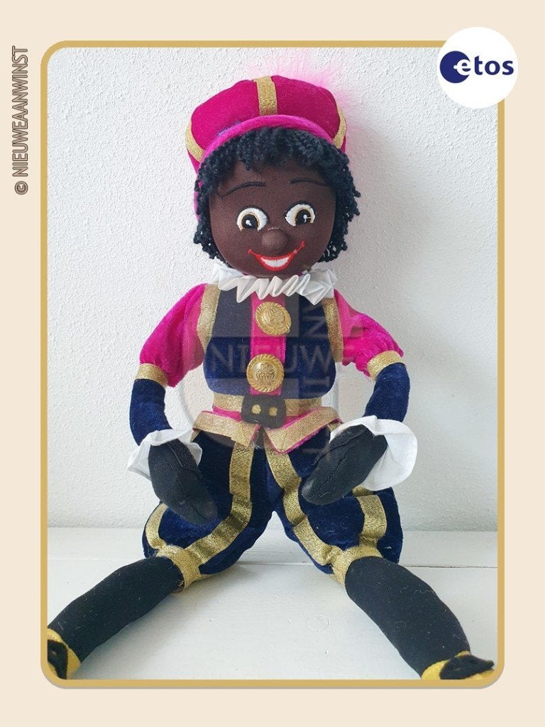 Nostalgische Etos etalage Piet pop - roze/blauw - 45cm, Envoi, Comme neuf
