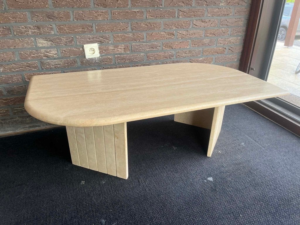 Travertin salontafel in dubbele puntvorm, Ophalen of Verzenden