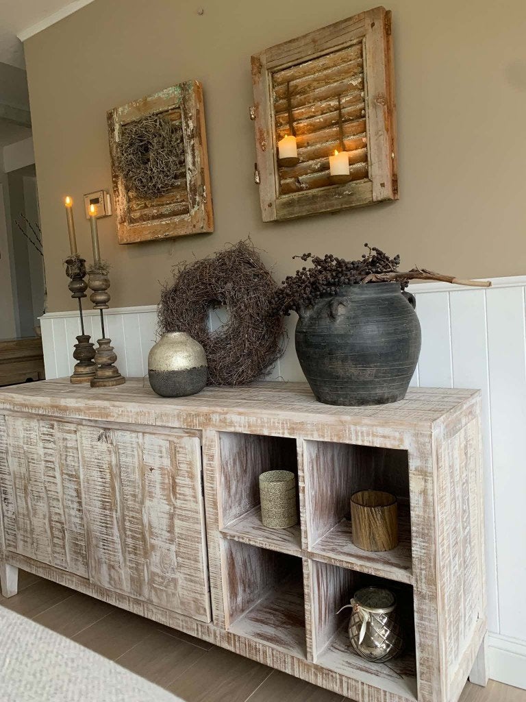 wandkast massief mangohout 160 cm, Ophalen, Zo goed als nieuw