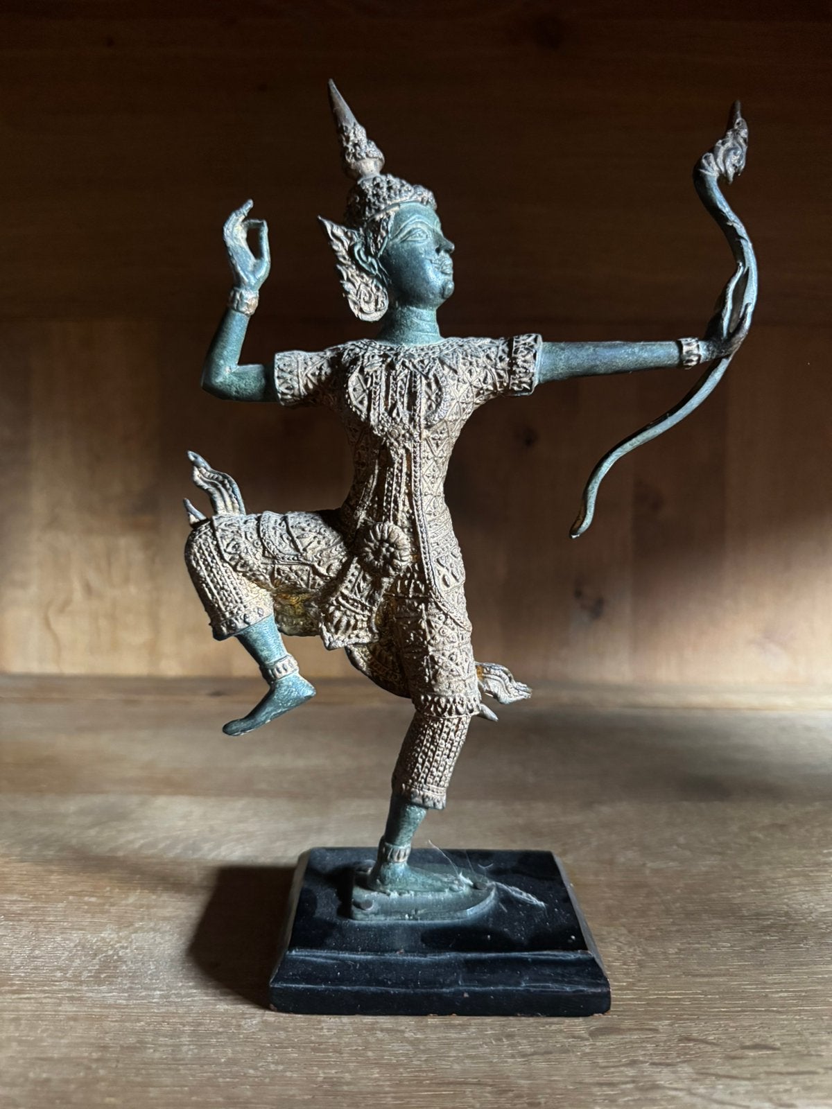 Vintage Thais Bronzen Beeld – Prins Rama Boogschutter, Ophalen of Verzenden, Beeld