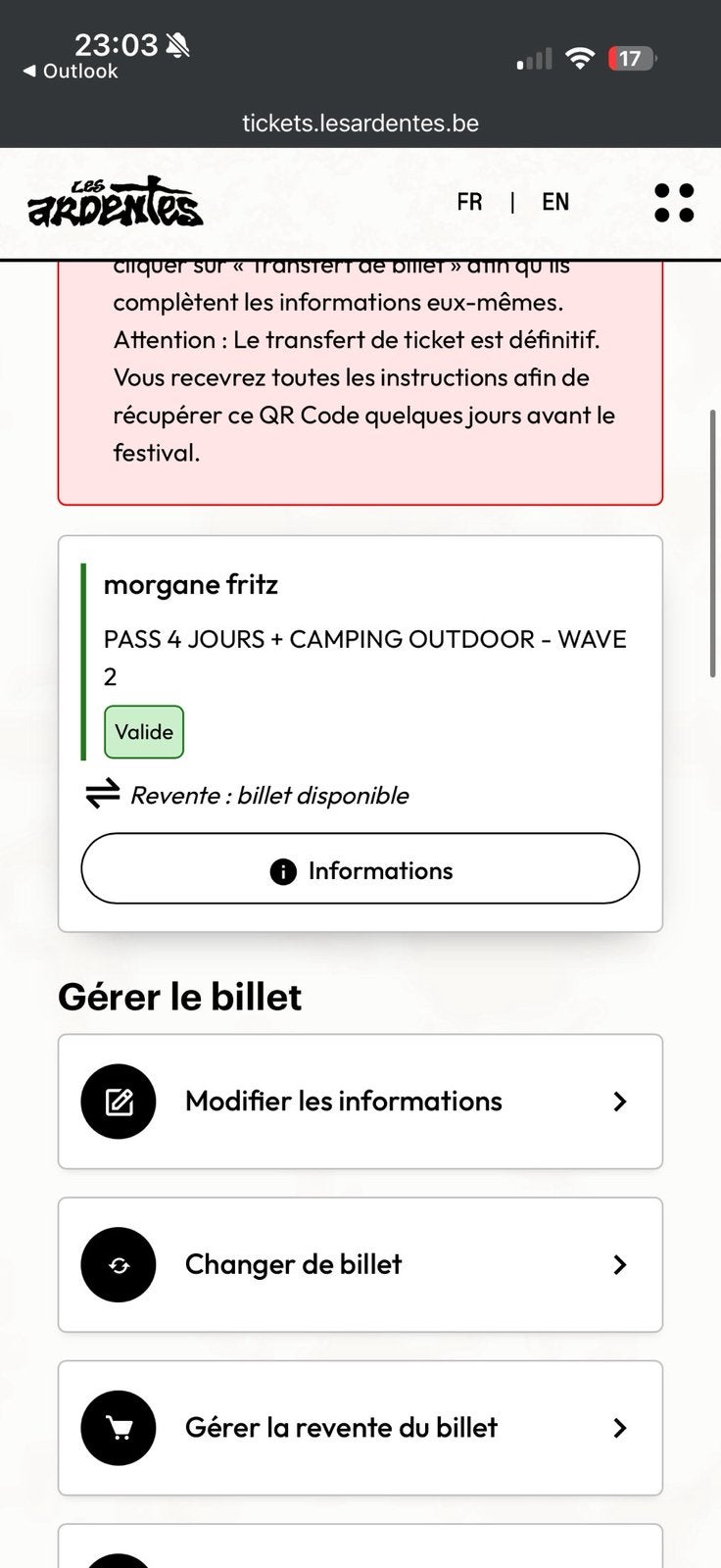 Pass 4 jours + camping Ardentes 2026, Une personne, Plusieurs jours
