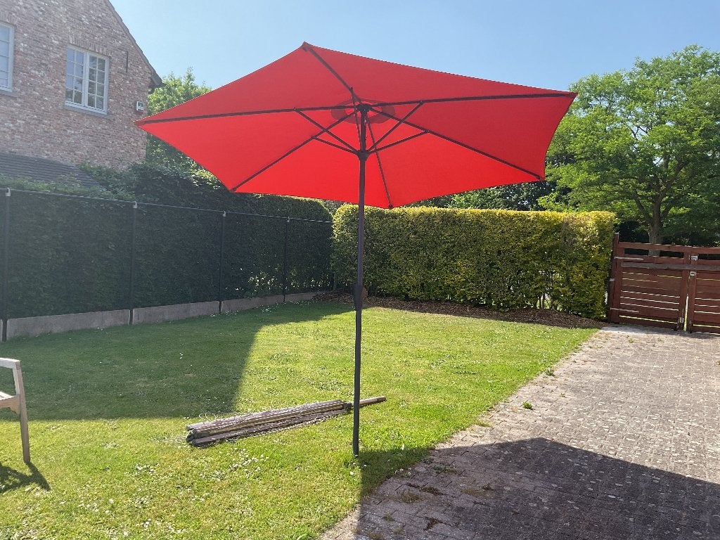 Parasol rood 2m90 diameter zonder voet, Tuin en Terras, Ophalen, Nieuw