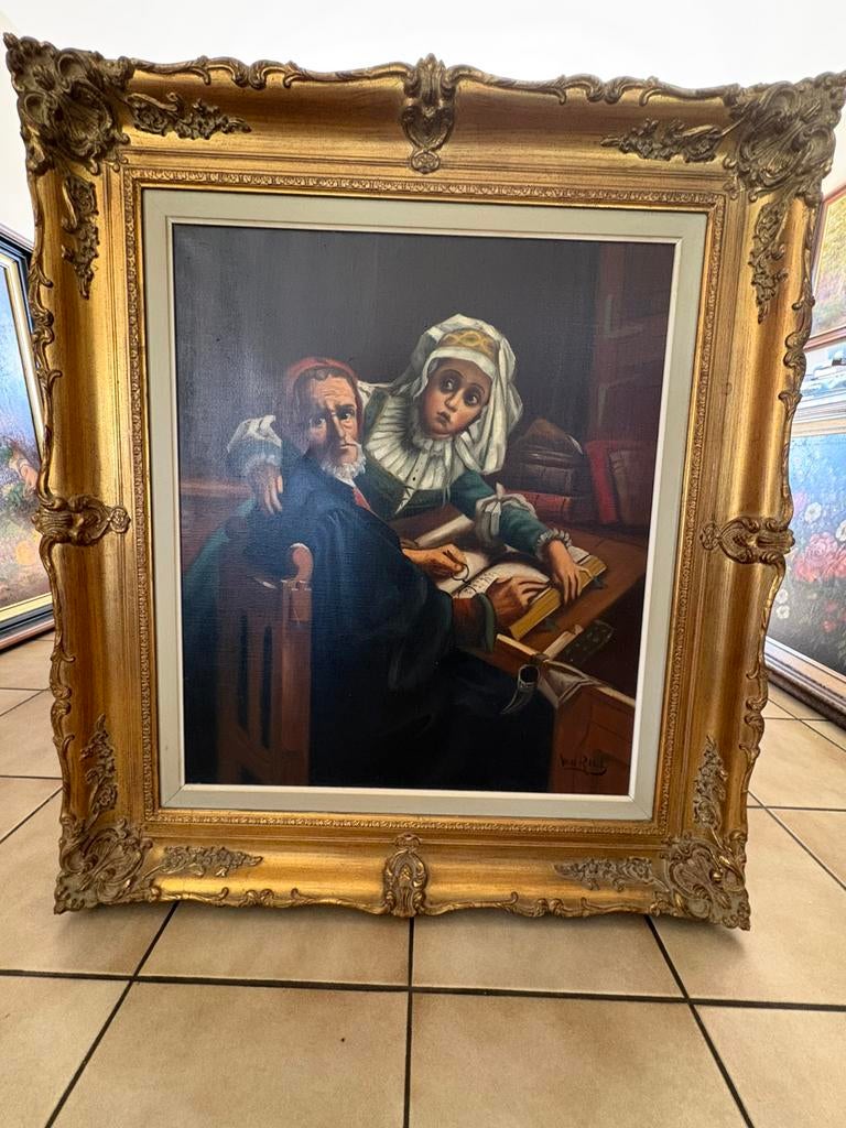 peinture À L’huile la Lecteur interdite Signée Van Riel, Enlèvement