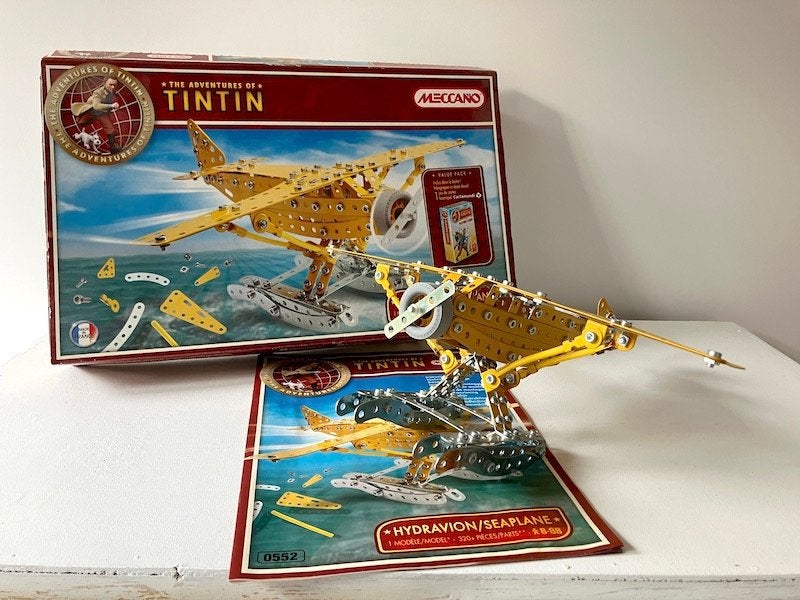 Meccano Tintin - Volledig metalen watervliegtuig + kaartspel, Ophalen of Verzenden, Kuifje, Gebruikt, Overige typen