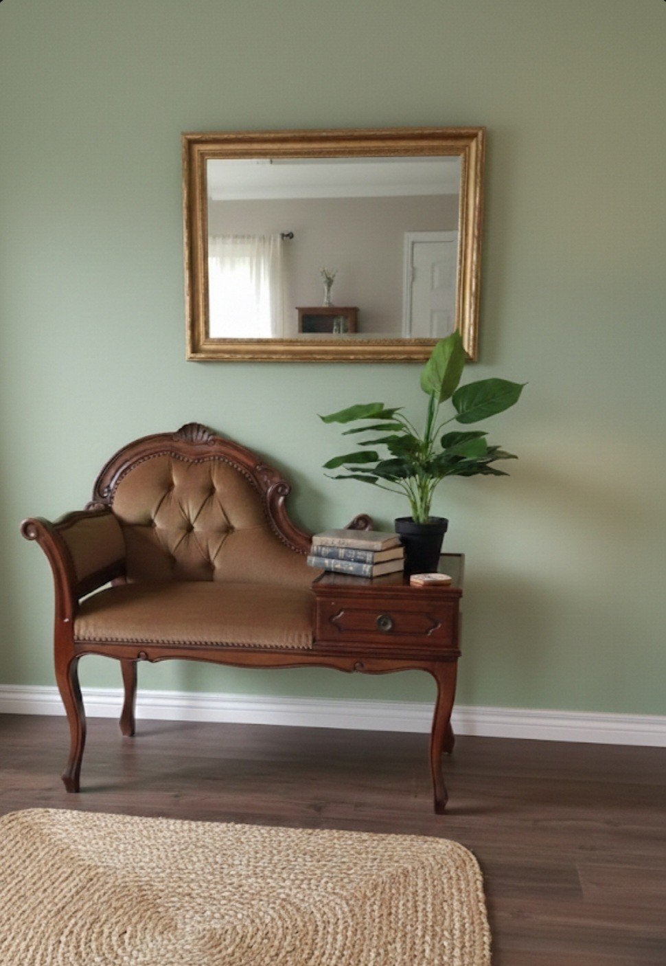 Banc banquette vintage bois et tissu velours capitonné, Envoi