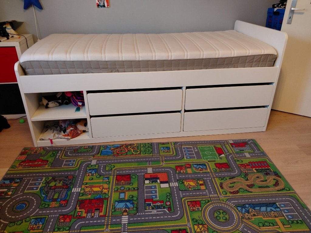 Bed, Ophalen, 90 cm, Eenpersoons, Wit
