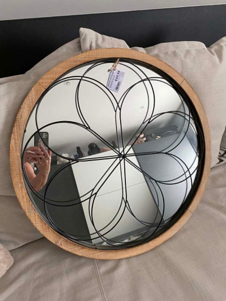Miroir Metal & Bois Rosace 64 cm neuf, Maison & Meubles, Enlèvement, Neuf, Rond