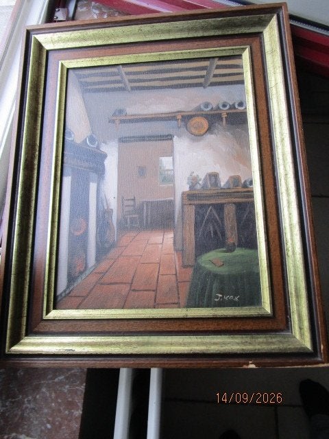 Schilderij olieverf op doek 53 x 43cm door J. Kok, Antiek en Kunst, Doek, Ophalen of Verzenden, Gesigneerd, Olieverf