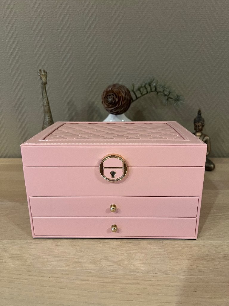 Grande boîte à bijoux rose avec 2 tiroirs et serrure, Enlèvement ou Envoi, Neuf