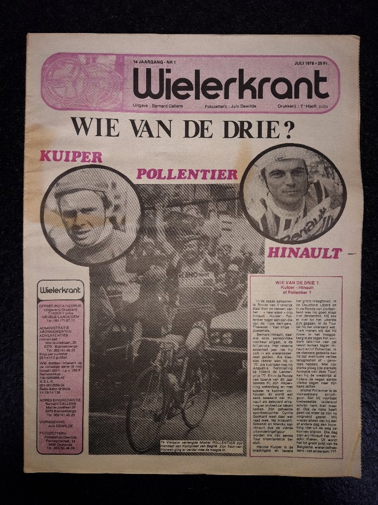 Wielerkrant - juli 1978, Verzenden, Zo goed als nieuw, Krant