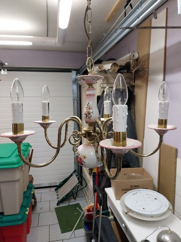 Luster 5 armen, Ophalen, Gebruikt, Keramiek, Romantisch