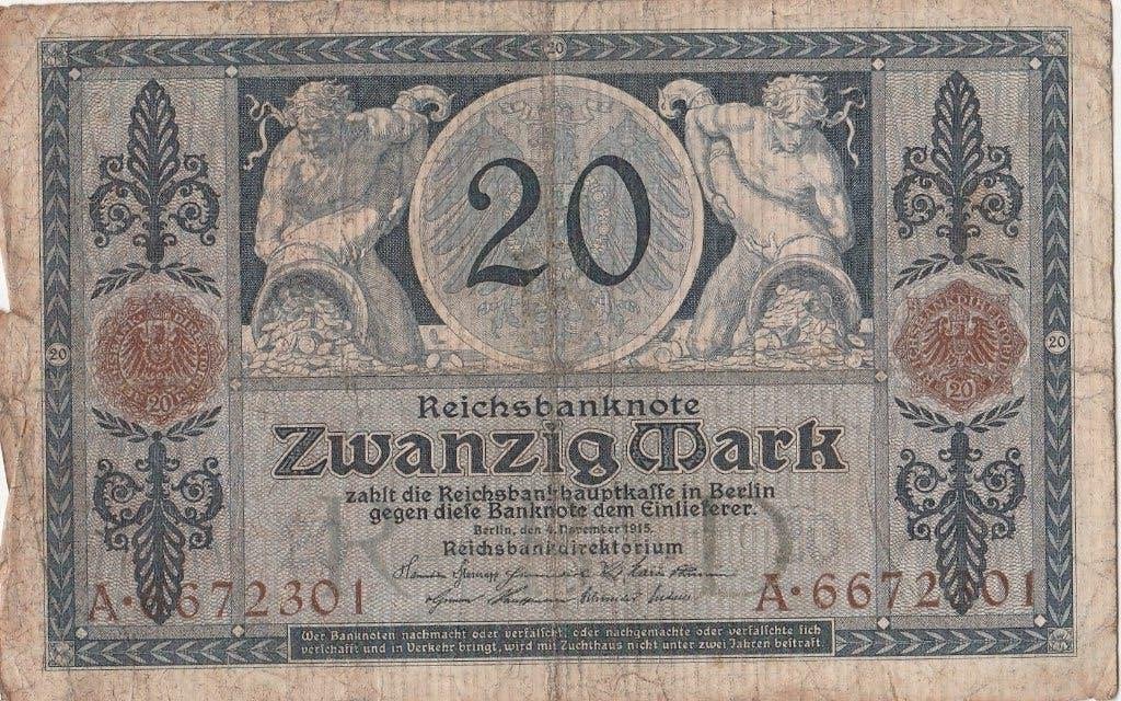 20 mark 1915, Postzegels en Munten, Ophalen of Verzenden, Duitsland, Los biljet