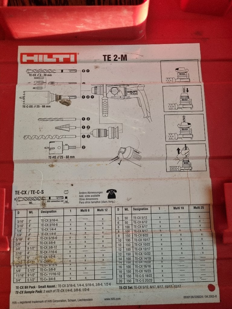 Hilti TE 2-M Boorhamer, Doe-het-zelf en Bouw, Gebruikt, Boor- en/of Breekhamer, Ophalen of Verzenden, Klopboormechanisme