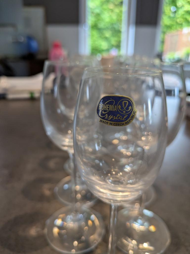 9 glazen met Boheemse kristallen port, Verzamelen, Ophalen