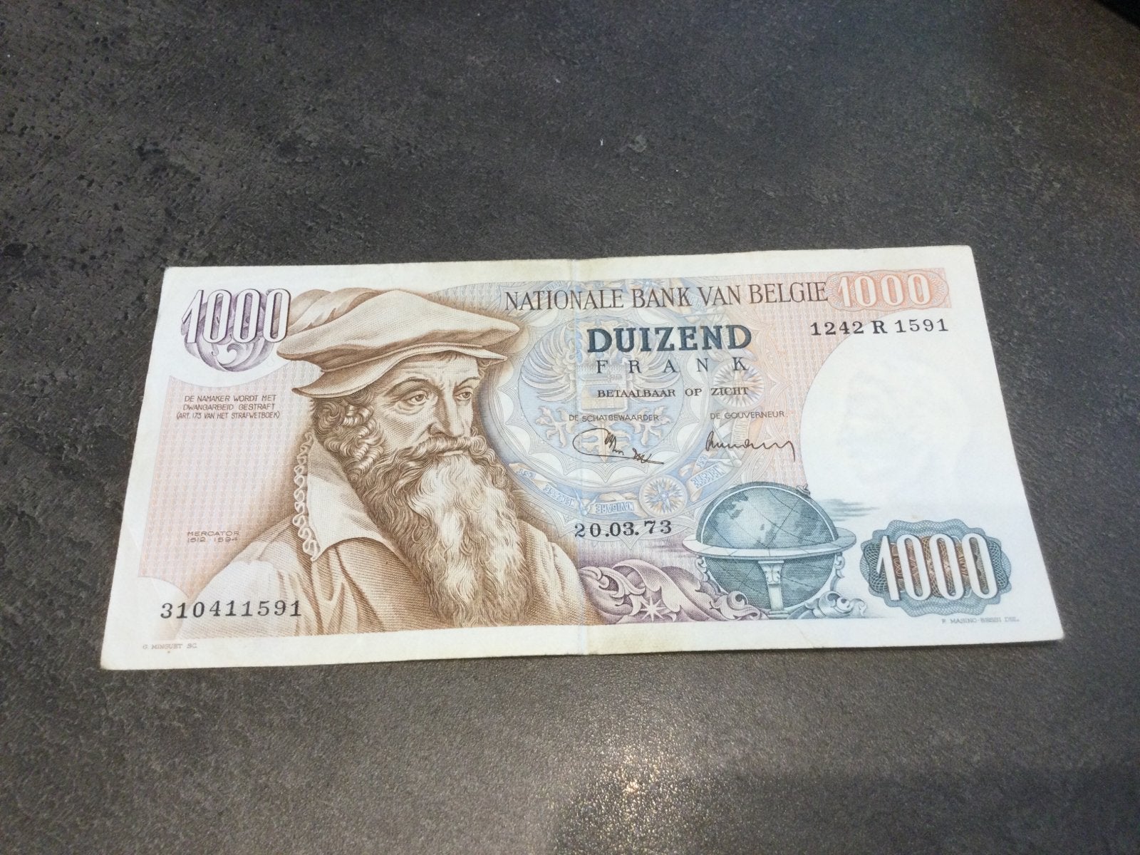 Belgique 1000 Francs type Mercator 1973, Enlèvement ou Envoi