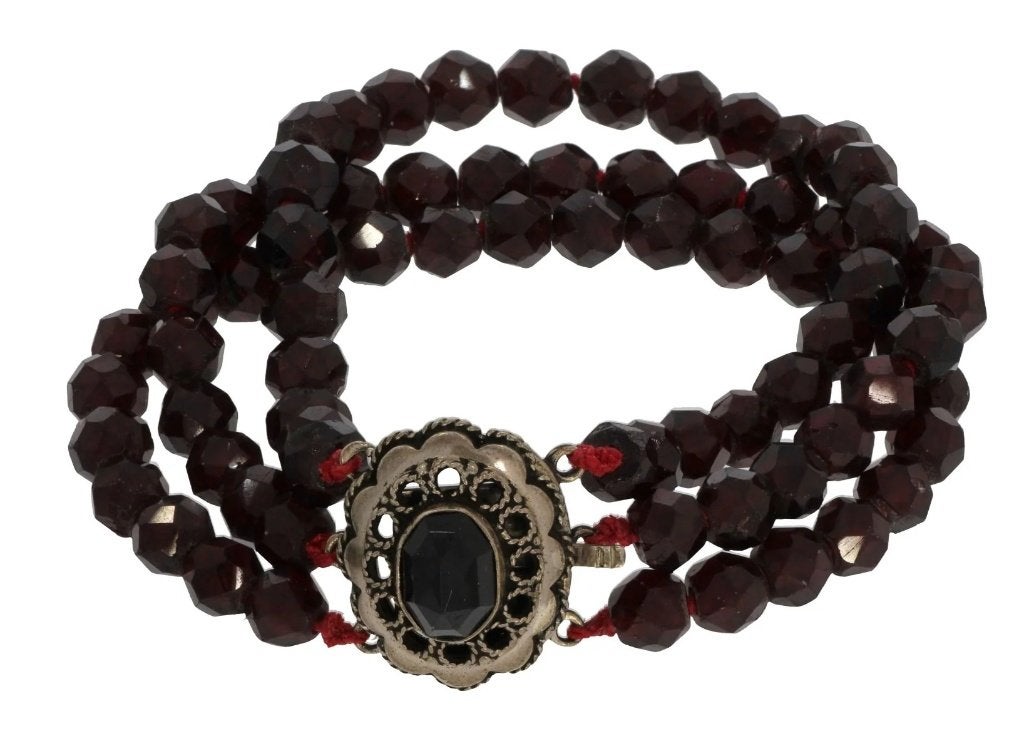 Robuuste granaten armband groot zilveren slot, Ophalen of Verzenden, Armband, Met edelsteen