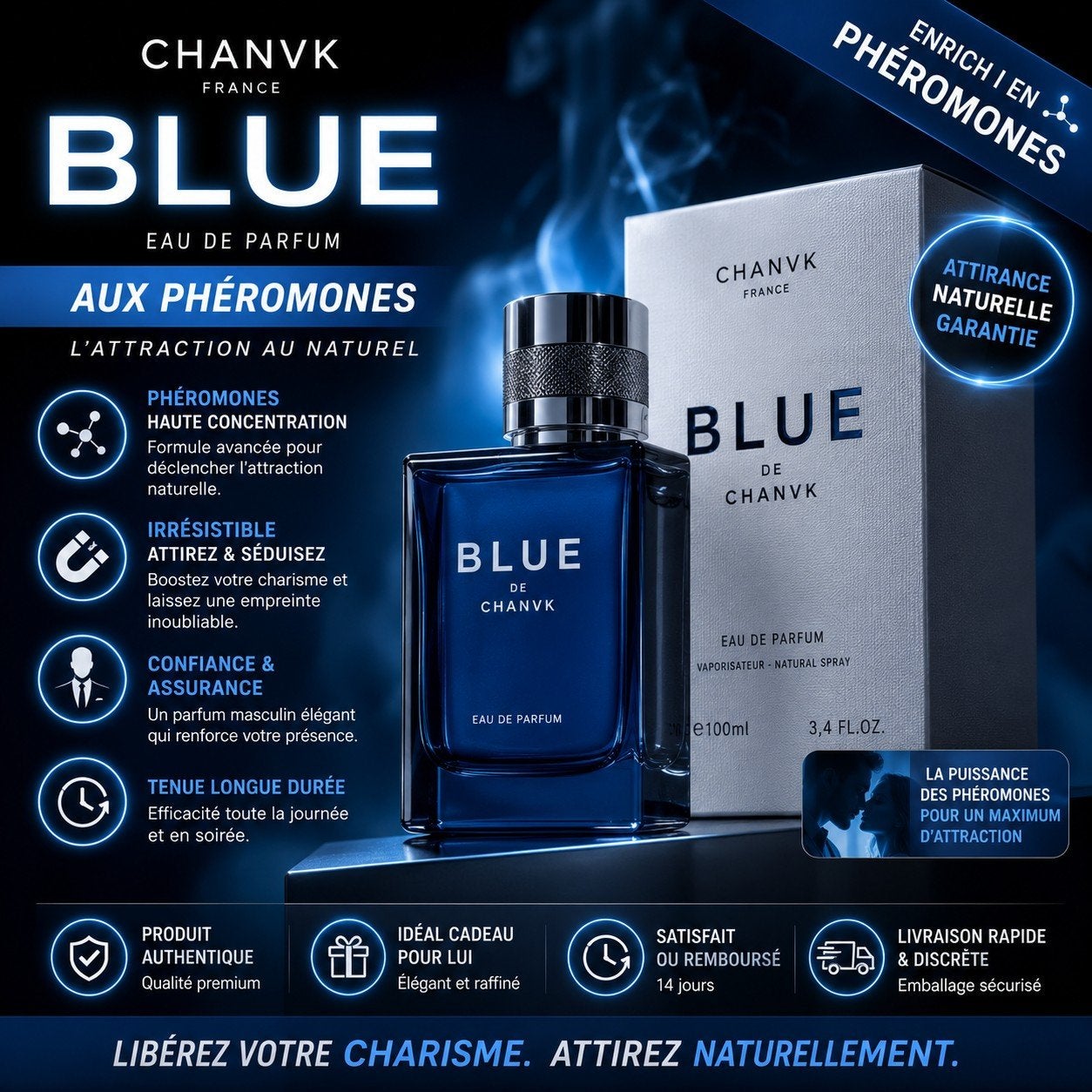 Parfum homme BLUE de CHANVK pheromone, Enlèvement ou Envoi