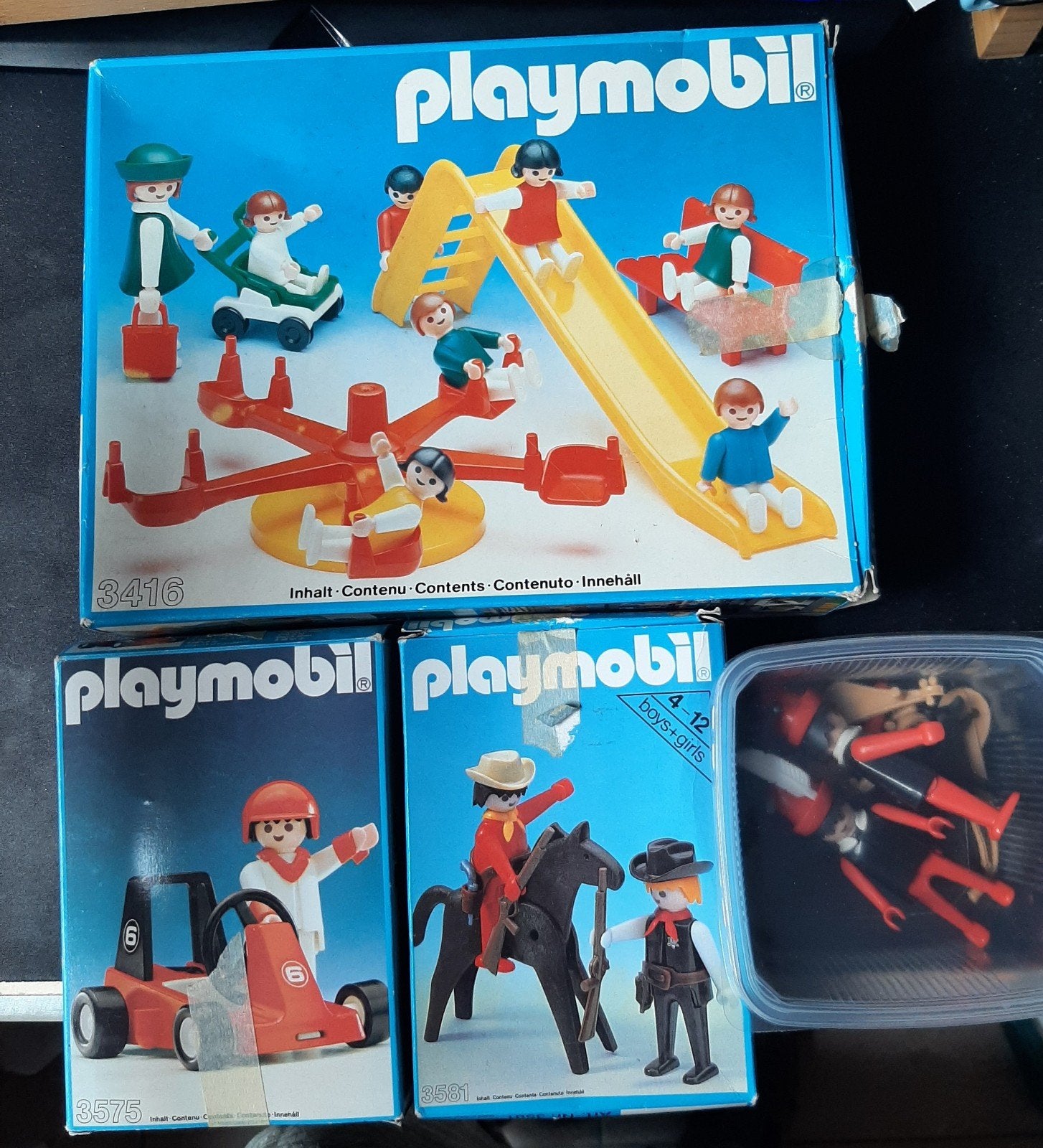 Playmobil school, racer, cowboys, minestrelen, Ophalen