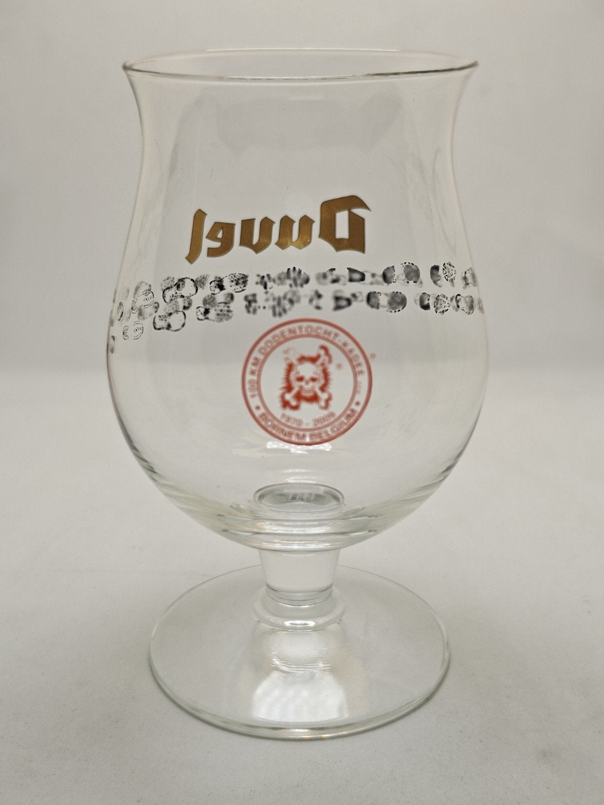 Duvel glas Dodentocht 2009 40 jaar voetjes, Ophalen of Verzenden, Duvel