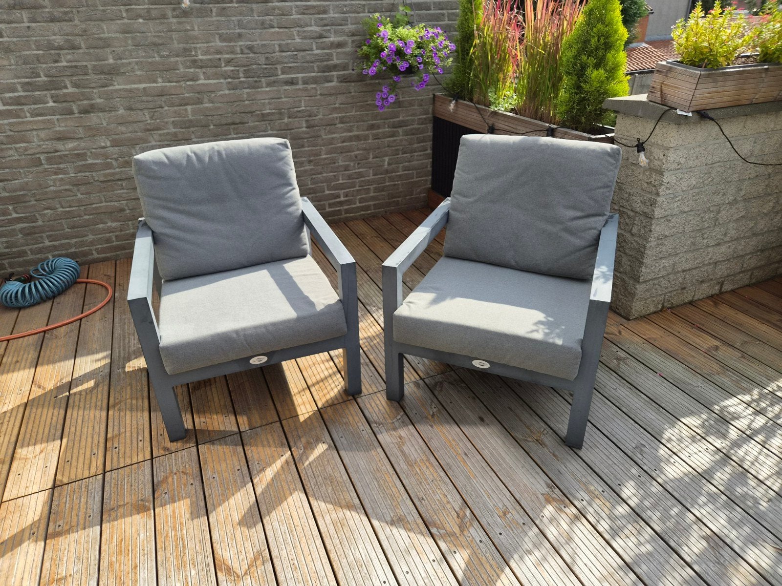 2 antraciet kleur lounge zetels 72 x 78, Gebruikt, Aluminium, Loungeset, Stoel