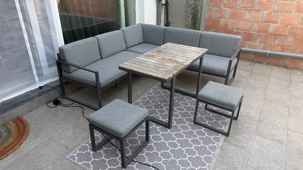 Loungeset met eettafel, Tuin en Terras, Ophalen, Gebruikt, Bank, Aluminium