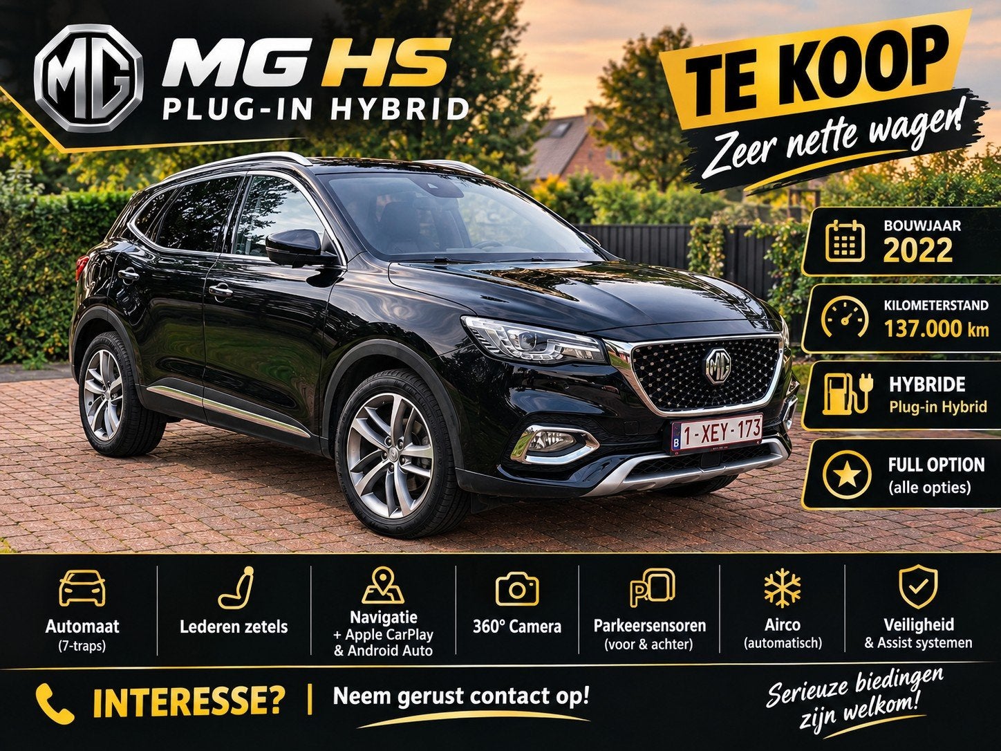 MG EHS 2022 137000 km, Auto's, Automaat, Elektrische ramen, Zwart, 5 zetels