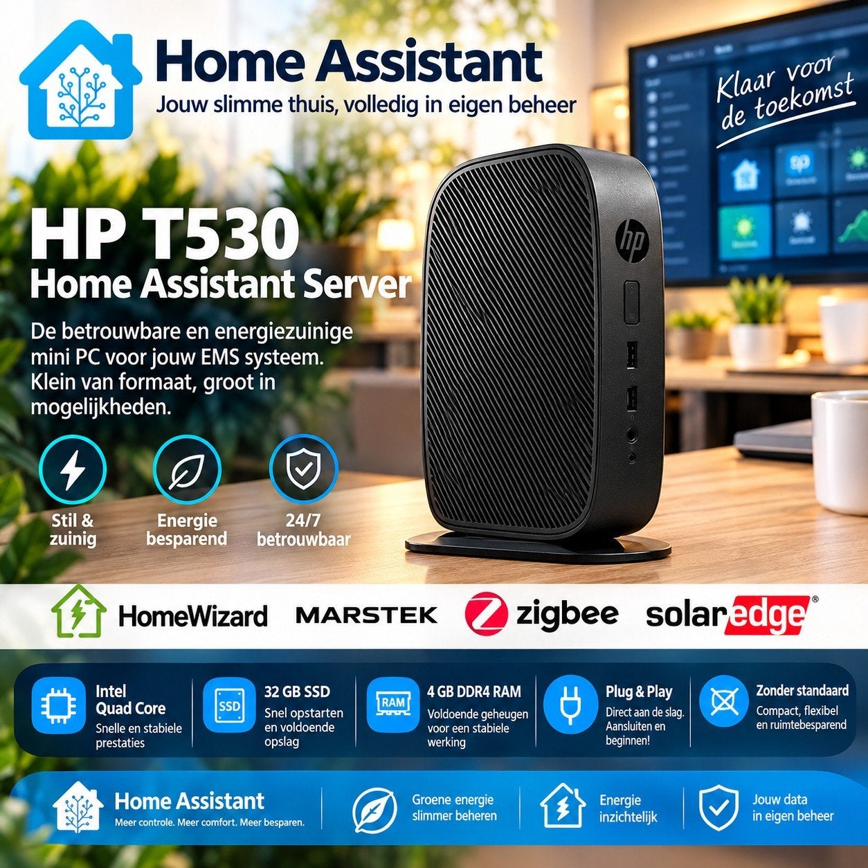 Home Assistant server HP T530 32gb ssd 4gb RAM plugnplay, Ophalen of Verzenden