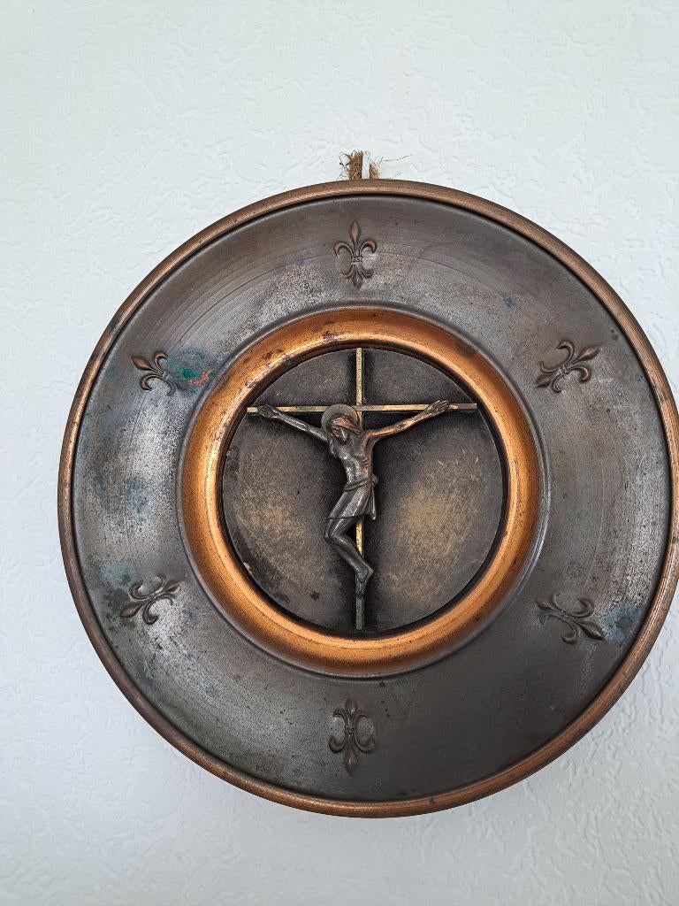 Antiek bronzen kruisbeeld met fleur de lis motieven, Antiek en Kunst, Ophalen