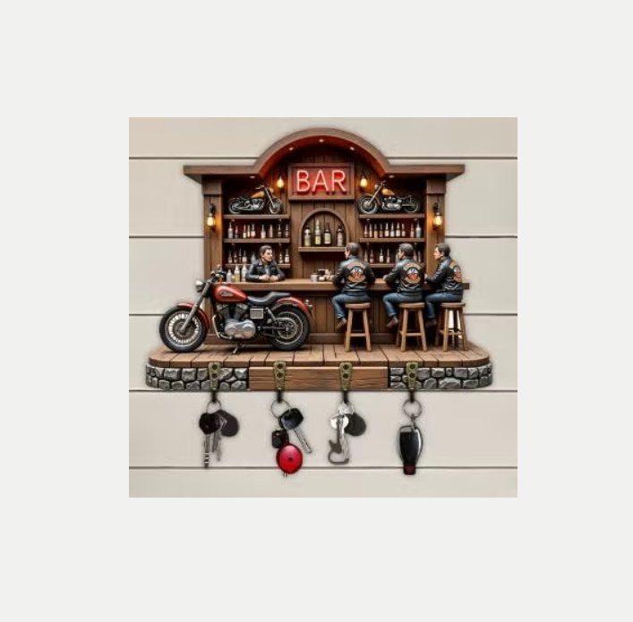 Prachtig metalen sleutelrek Bar met motorclub (30x23cm), Ophalen of Verzenden, Nieuw