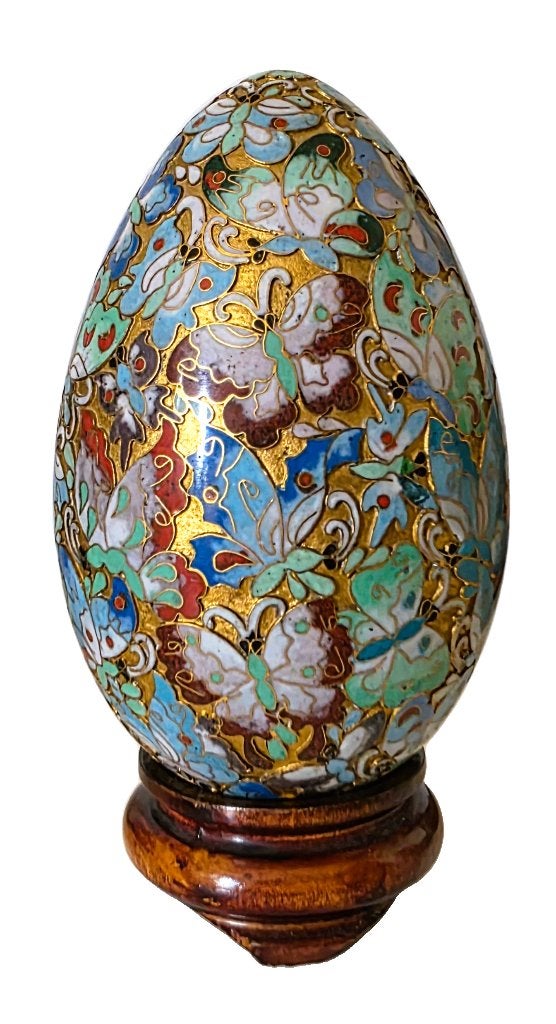 Grand œuf cloisonné orné de papillons., Enlèvement ou Envoi