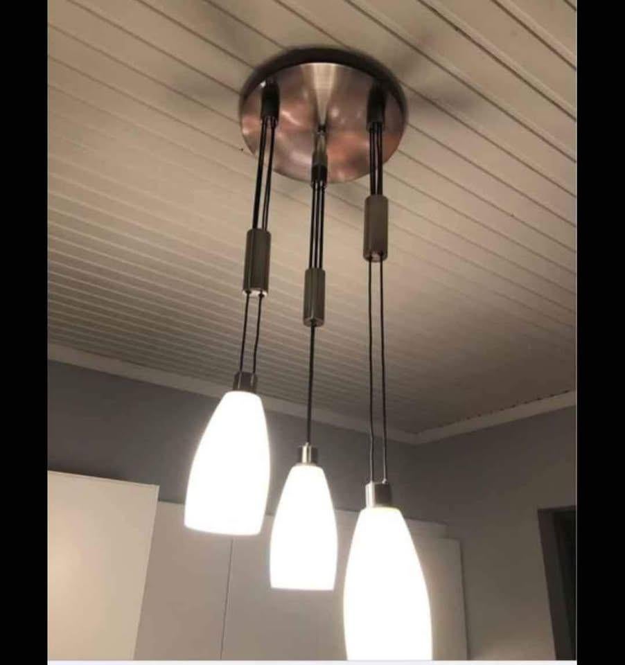 Suspension luminaire à 3 têtes, Maison & Meubles, Enlèvement, Comme neuf, Verre