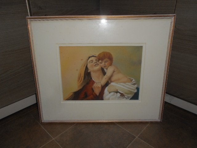 Oud werkje - Madonna met kind, Ophalen of Verzenden, Gesigneerd