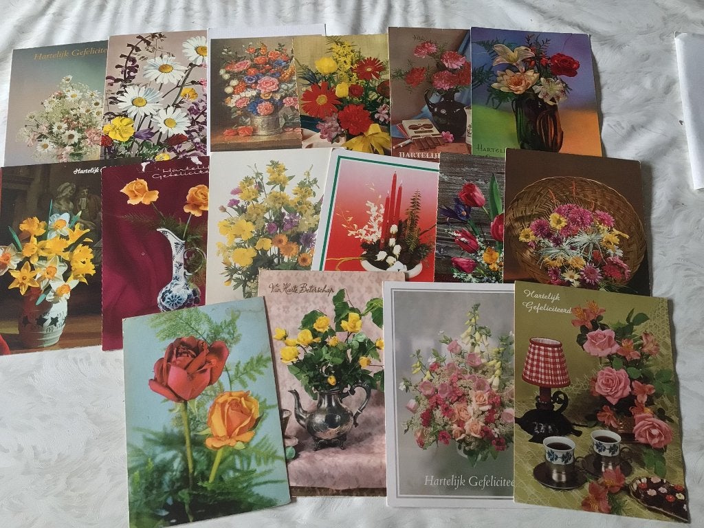 16 cartes postales florales rétro anciennes, cartes de vœux, Collections, Enlèvement ou Envoi, Affranchie